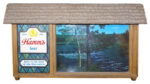 Hamm’s Scene-a-Rama Motion Sign – nice original! Rectangular sign with brown hood framed by wooden panels. The left side contains stained glass design with “Hamm’s beer” written in red and black letters and “Since 1965” at the top. Below this in black letters is the phrase “Born in the land of sky blue waters” next to a scene of woods and a lake on the right.