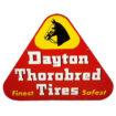 Bid now on this Dayton Thorobred Tires Single-Sided Tin Sign. 34”x42, Triangular sign with corner at top and two at bottom. Bright red with Yellow background horse graphic at top. Words “Dayton Thorobred Finest Tires Safest” on sign.